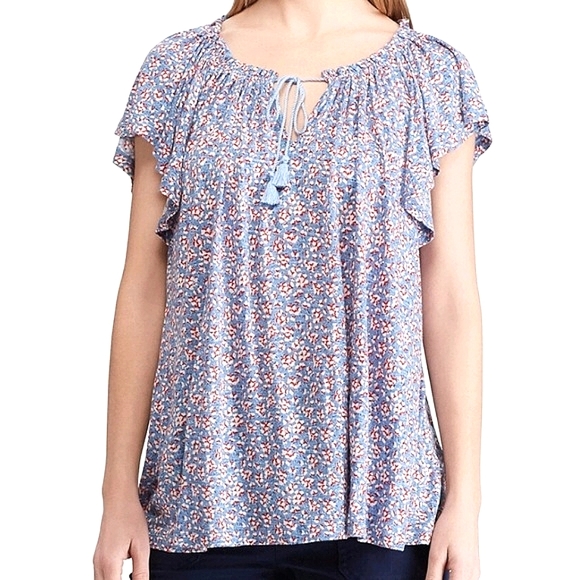 NWT Chaps Floral Peasant Tunic Top, L - Picture 2 of 6